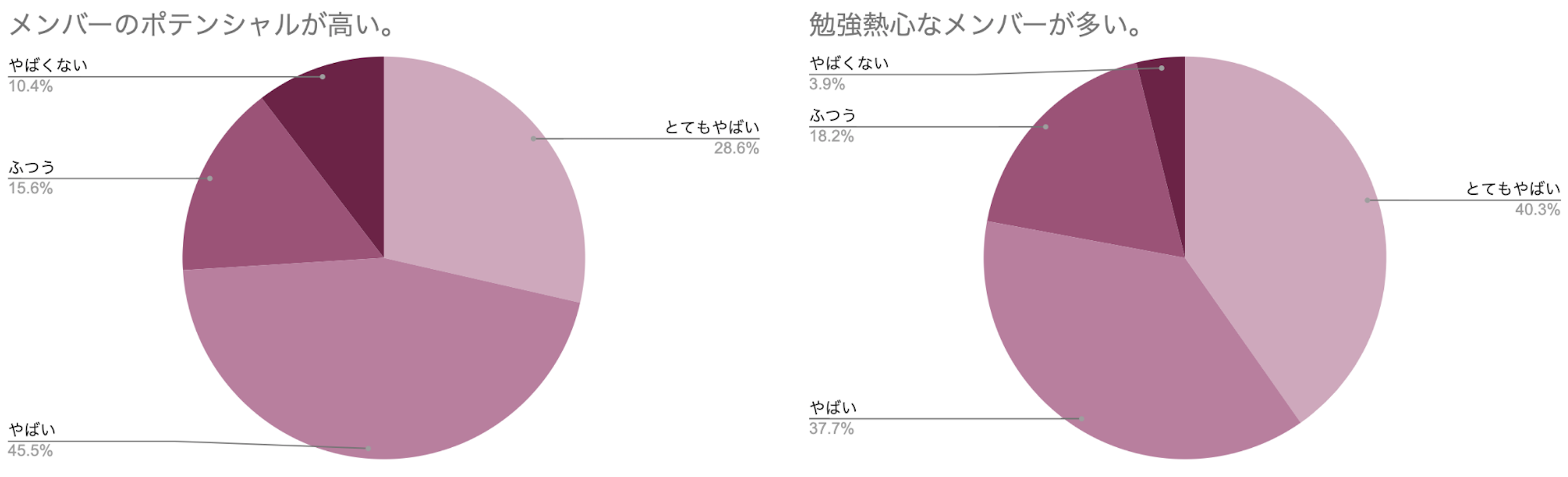 円グラフ メンバーのポテンシャルが高い 勉強熱心なメンバーが多い